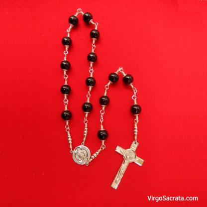 Chapelet d'une décennie de Saint Benoît en onyx noir en argent sterling