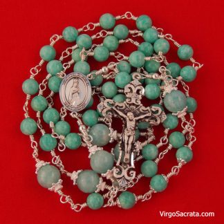 "Our Lady of Fatima" Amazonite Gemstone Sterling Silver Rosary