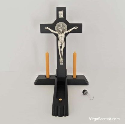 Ensemble de crucifix de 12 po de Saint Benoît pour les malades avec bouteille d'eau bénite et bougies 100 % cire d'abeille