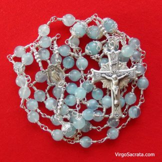 Miraculous Medal Aquamarine Gemstone Rosary in Sterling Silver