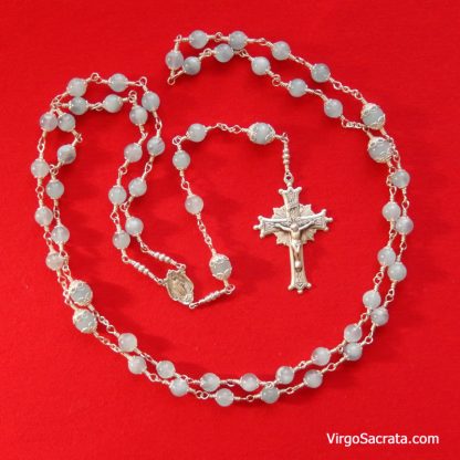 Miraculous Medal Aquamarine Gemstone Rosary in Sterling Silver - Image 3