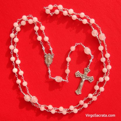 Sterling Silver Madagascar Rose Quartz Miraculous Medal Rosary with Fleur-de-Lys Crucifix - Image 2