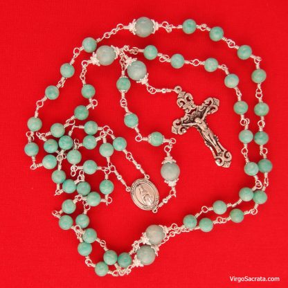 "Our Lady of Fatima" Amazonite Gemstone Sterling Silver Rosary - Image 2