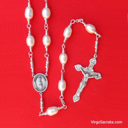 Our Lady of Fatima One-Decade Freshwater Pearl Rosary in Sterling Silver - Image 2