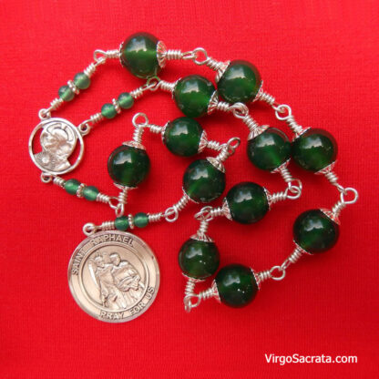 Chapelet de Saint-Raphaël en onyx vert en argent sterling