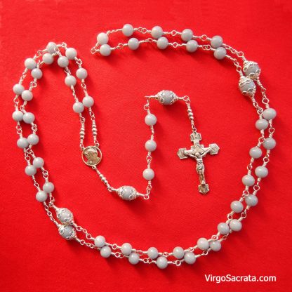 The Holy Name of Jesus Sterling Silver Rosary - Angelite Gemstones - Image 2