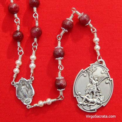 St Michael the Archangel Chaplet in Sterling Silver with Ruby Gemstones - Image 3