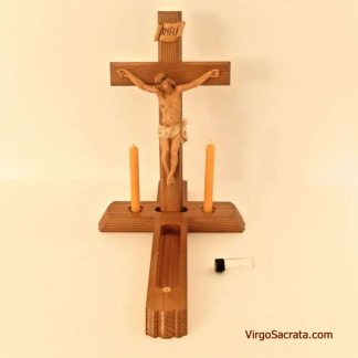 Ensemble de crucifix d'appel de maladie de 13 pouces avec bouteille d'eau bénite et bougies 100 % cire d'abeille