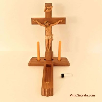 Ensemble de crucifix d'appel de maladie de 13 pouces avec bouteille d'eau bénite et bougies 100 % cire d'abeille
