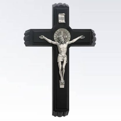 12" Saint Benedict Sick-Call Crucifix Set with Holy Water Bottle & 100% Beeswax Candles - Image 2