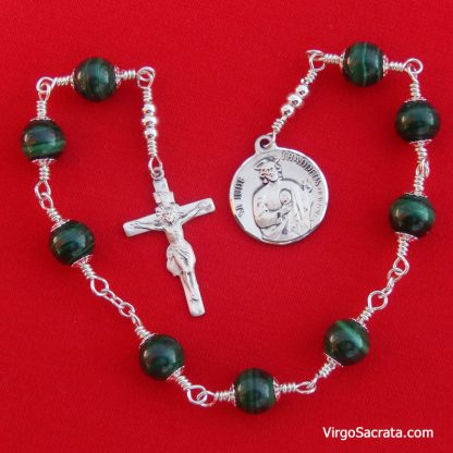 Chapelet de Saint Jude en Argent Massif et Malachite Verte