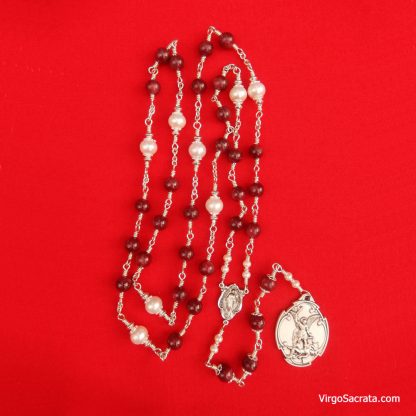 St Michael the Archangel Chaplet in Sterling Silver with Ruby Gemstones - Image 2