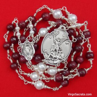 Chapelet de Saint Michel Archange en argent sterling avec pierres précieuses rubis