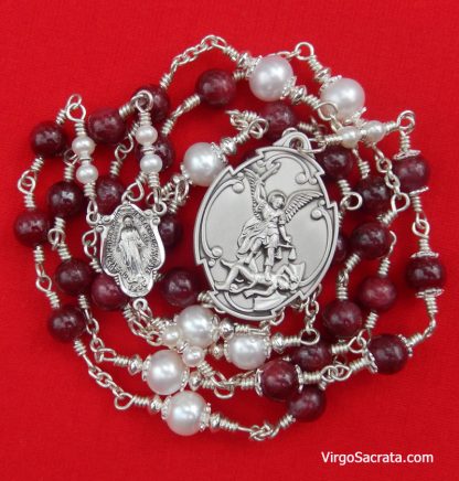 Chapelet de Saint Michel Archange en argent sterling avec pierres précieuses rubis