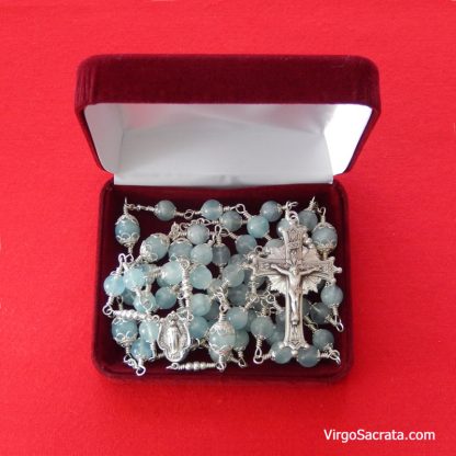 Miraculous Medal Aquamarine Gemstone Rosary in Sterling Silver - Image 2
